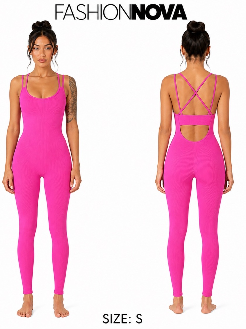 NWT Fashion Nova Women's Hot Pink Ribbed Strappy Jumpsuit Size S